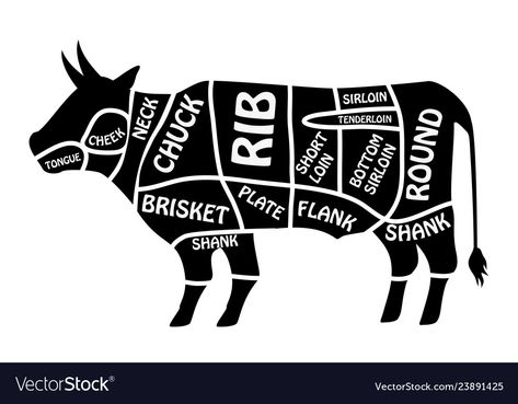 Beef Cuts Diagram, Beef Chart, Butcher Diagram, Meat Store, Cow Vector, Floral Typography, Steak Cuts, Beef Cattle, Butcher Shop