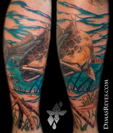 Redfish Tattoo, Ink Poisoning, Underwater Tattoo, C Tattoo, Leg Sleeve, Leg Sleeves, Art Tattoos, Colorful Fish, Tattoo Sleeve