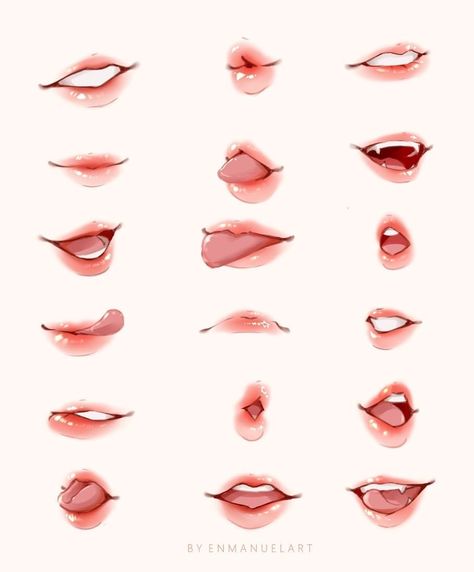 Anime Smiling Mouth, Lip Poses Drawing, Singing Mouth Drawing Reference, Kiss Mouth Drawing, Anime Base Mouth, Lips Tongue Drawing, Mouth Drawing Reference Female, Mouth Drawing Expression, Anime Lips Side View