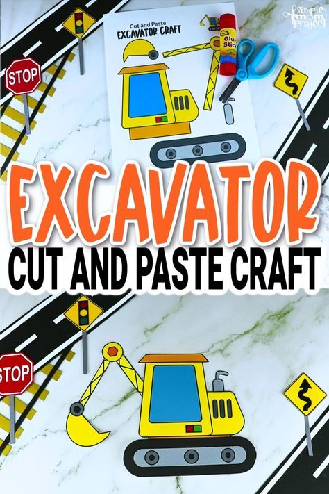 Excavator Craft Preschool, Preschool Construction Crafts, Excavator Craft, Construction Vehicles Crafts, Construction Theme Classroom, Simple Mom Project, Preschool Construction, Kids Construction, Easy Mother's Day Crafts