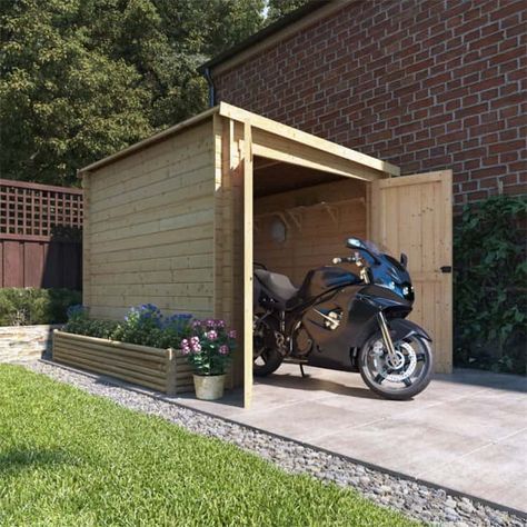 Motorcycle Storage Garage, Motorbike Shed, Motorbike Storage, Motorcycle Storage Shed, Motorbike Store, Motorcycle Storage, Shed Interior, Wooden Bike, Backyard Studio