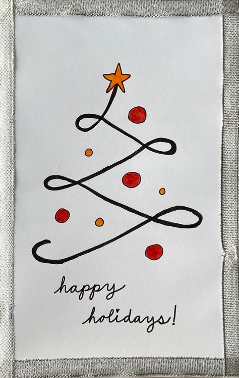 Diy Xmas Cards Simple, Easy Christmas Postcard, Easy Christmas Cards To Draw, Cute Easy Christmas Doodles, Drawing Ideas For Christmas Cards, Christmas Card Homemade Ideas, Christmas Giftcard Diy, Easy Homemade Christmas Cards Simple, Xmas Cards Handmade Kids Craft Ideas