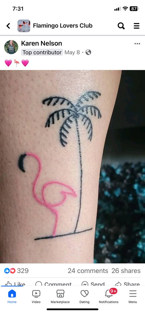 Flamingo With Palm Tree Tattoo, Flamingo Tattoo, Pineapple Tattoo, Fancy Flamingo, Small Tats, Palm Tree Tattoo, Shark Tattoos, Neck Tattoos, Tree Tattoo