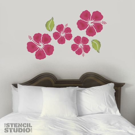 Decoraciones Aesthetic, Surfer Girl Room, Flower Wall Stencil, Stenciled Walls, Decorating Painting, Floor Stencils, Stencils For Walls, Flower Stencils, 3d Wall Painting