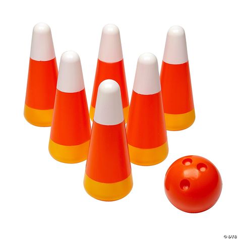 8 1/2" Fall Candy Corn Orange, Yellow & White Plastic Bowling Game Set | Oriental Trading Halloween Photo Op, Church Harvest Festival, Pumpkin Bowling, Childrens Halloween Party, Halloween Themed Snacks, Neighborhood Block Party, Painting Costume, Five Little Pumpkins, Photo Op Ideas