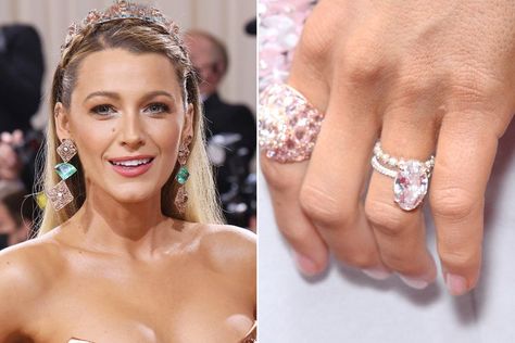 All About Blake Lively's One-of-a-Kind Engagement Ring — Including Its Unexpected Diamond Color! Blake Lovely Ring, Engagement Rings Blake Lively, Miley Cyrus Engagement Ring, Pink Diamond Engagement Ring Rose Gold, Blake Lively Ring, Blake Lively Wedding, Blake Lively Engagement Ring, Blake Lively In Accepted, Celebrity Wedding Rings