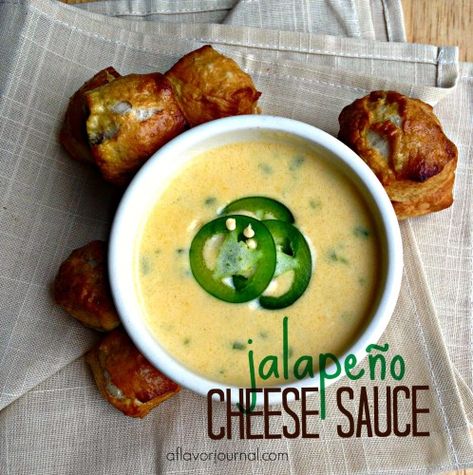 jalapeño cheese sauce. - A Flavor Journal Pretzel Dipping Sauce, Beer Cheese Soup Recipes, Pretzel Cheese, Jalapeno Sauce, Beer Cheese Soups, Cheddar Cheese Sauce, Hot Cheese, Spicy Cheese, Jalapeno Cheese