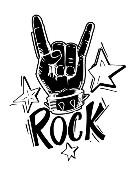 Rock Music Drawings Ideas, Drawing Ideas Rock N Roll, Rock And Roll Logo, Rockstar Design, Rock And Roll Clipart, Rock Symbol, Rock And Roll Svg, Stickers Rock, Festa Rock Roll