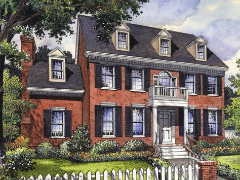 exterior Georgian Colonial House Exterior, Small Colonial House, Shutters Brick House, Georgian House Plans, Small Colonial, Beach Style House Plans, Georgian Houses, House Plans Colonial, Georgian Colonial