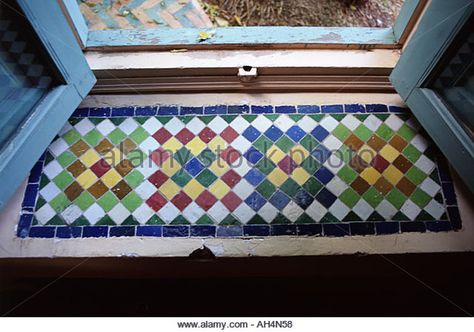 Tile Window Sill, Tiled Window Sill, Window Sill Ideas, Tile Window, Lead Windows, Kitchen Window Sill, Window Ledge, Wooden Bath, Chrome Taps