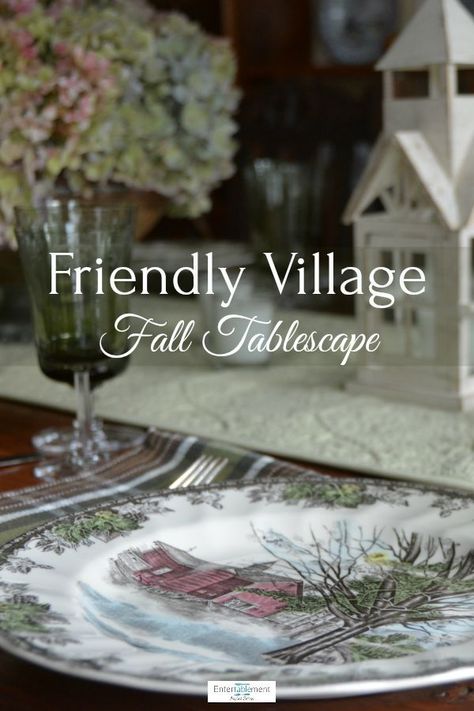 Fall Tablescapes Elegant, Friendly Village Dishes, Johnson Bros Friendly Village, Johnson Brothers Friendly Village, Autumn Dining, Beautiful Tablescapes, Different Types Of Flowers, Christmas Dinner Table, Table Setting Decor