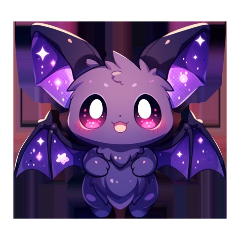 Cute Kawaii Halloween Happy Vampire Bat in Purple and Pink Sticker Kawaii Bat Drawing, Bat Art Cute, Cute Bats Cartoon, Bat Cute Art, Cute Bat Illustration, Bat Cute Drawing, Cute Creatures Drawing, Cute Vampire Art, Cute Goth Art