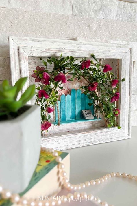 If you are looking for small shadow box art idea, this is a romantic piece that you will not want to miss. Shadow Boxes Ideas, Shadowbox Ideas Diy, Diy Shadow Box Ideas, Shadow Box Ideas, Votive Candle Holders Diy, Spring Flower Decor, Twine And Twig, Popsicle Crafts, Diy Shadow Box