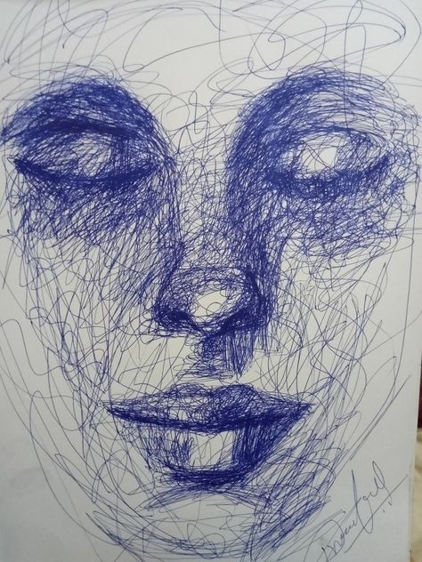 Black Pen Drawing Sketches Easy, Drawing With Ballpoint Pen, Biro Pen Art, Biro Pen Drawing, Pen Sketches Face, Ball Pen Sketch Simple, Pen Work Drawings, Blue Pen Drawing Easy, Ball Pen Art Easy