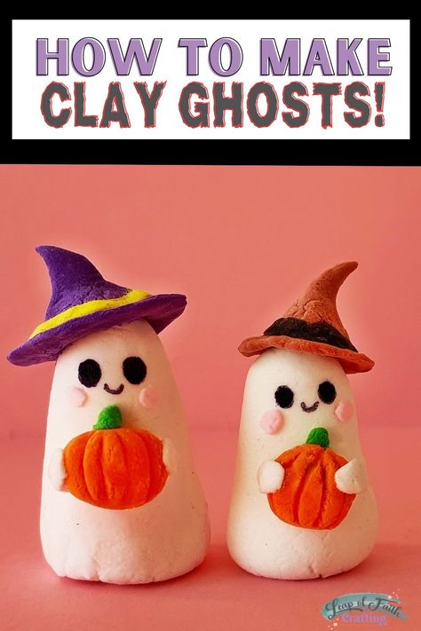 Air Dry Clay Pumpkin Diy Easy, Clay Ghosts, Ghost Tutorial, Ghost For Halloween, Ghost Craft, Easy Halloween Craft, Clay Ghost, Air Drying Clay, Prairie Dogs