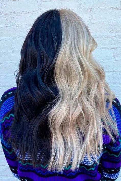 Black and Blonde Hair Ideas For the New Look awesome Check more at https://haniastyle.com/black-and-blonde-hair/ Black And Blonde Hair Ideas, Black Bobs, Black And Blonde Hair, Blonde Highlights Balayage, Beachy Blonde, Black To Blonde Hair, Two Color Hair, Half And Half Hair, Blonde Hair Ideas