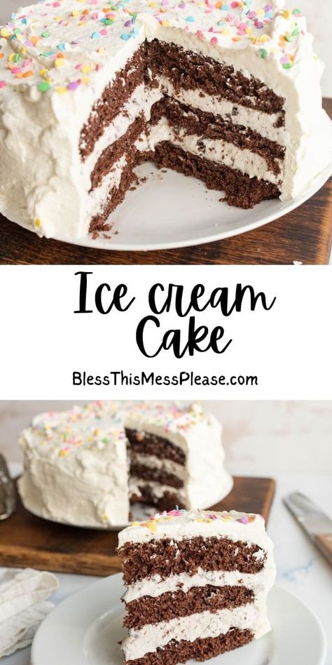 Round Ice Cream Cake, Ice Cream Cake With Cake Layer, Icing For Ice Cream Cake, Frosting For Ice Cream Cake, I E Cream Cake, How To Make An Ice Cream Cake, Ice Cream Cake Birthday, Easy Ice Cream Cake Recipe, Layered Ice Cream Cake