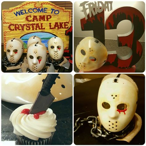 Friday 13th Birthday Party, Friday The Thirteenth Party Ideas, Jason Voorhees Birthday Party Ideas, Friday The 13th Party Ideas Food, Friday 13th Party, Jason Themed Birthday Party, Friday The 13th Table, Friday The 13th Party, Friday The 13th Birthday Party