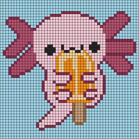 Alpha pattern #171970 | BraceletBook Axolotl Pixel Art Grid, Alpha Pattern Knitting, Goat Pixel Art, Daisy Pixel Art, Pixel Axolotl, Pixel Art Pattern Ideas, Axolotl Pixel Art, Easy Alpha Patterns, Pixel Tattoo