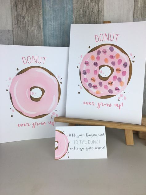 1st Birthday Donut Theme Girl, Donut Baby Shower Ideas, Donut Theme Birthday Party, Donut Birthday Party Decorations, Donut First Birthday, Donut Theme Party, Candy Theme Birthday Party, Donut Themed Birthday Party, Thumbprint Tree