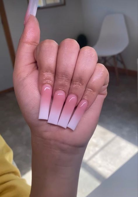 Ombre Xl Nails, Ombre Long Square Nails, Long Simple Acrylic Nails Square, Long Square Acrylic Nails Ombre, Pink And White Ombre Nails Coffin, Ombre Nails Black Women, Long Ombré Nails, Ombre Nails With Design Ideas, Ombre Long Nails