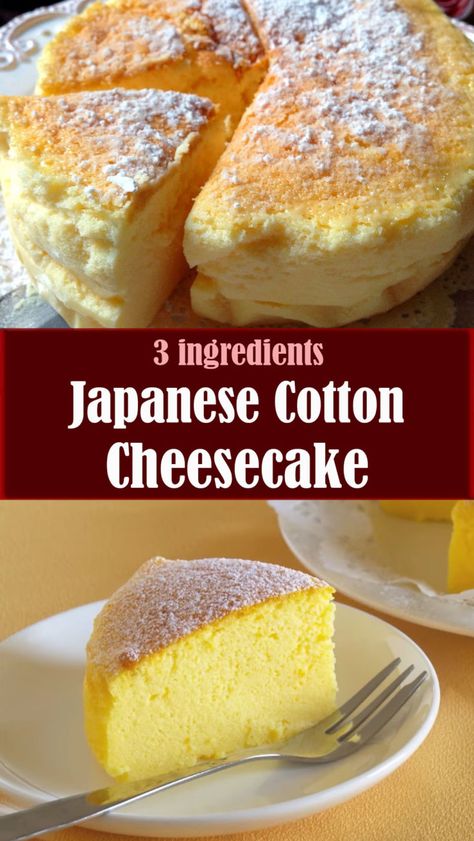 3 ingredients Japanese Cotton Cheesecake – Reserveamana Keto Japanese Cheesecake, Emmymade Recipes, Recipes With 3 Ingredients, Quick And Easy Desserts, Japanese Cotton Cheesecake, Fluffy Cheesecake, Cotton Cheesecake, Japanese Dessert Recipes, Filipino Food Dessert