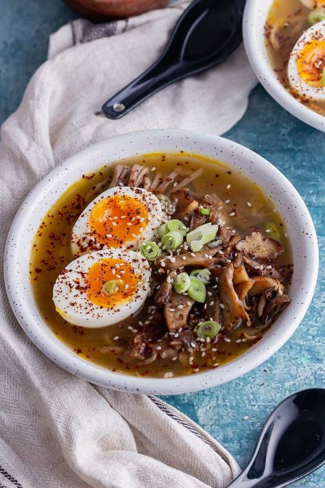 This easy mushroom miso soup with noodles is a healthy and warming vegetarian meal. My favourite spicy mushroom soup is made with white miso paste and topped with a runny boiled egg. #thecookreport #misosoup #noodles Mushroom Miso Soup, Mushroom Miso, Spicy Mushroom, Best Egg Recipes, Miso Recipe, Miso Soup Recipe, Cheap Clean Eating, Miso Paste, Clam Recipes