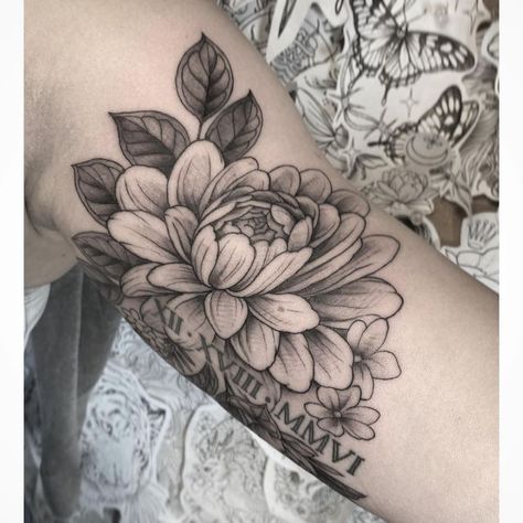 Flower With Roman Numeral Tattoo, Roman Numerals With Flowers Tattoo, Roman Numeral Floral Tattoo, Flower Tattoo With Roman Numerals, Roman Numeral Tattoo Cover Up Ideas, Floral Script Tattoo, Floral Roman Numeral Tattoo, Roman Numeral Flower Tattoo, Flower Roman Numeral Tattoo