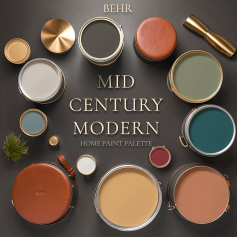 Behr Mid Century Modern Palette, Interior Paint Scheme, Mid Century Modern Paint, Whole House Paint Color, Interior Wall Paint Colors - Etsy Mid Century Modern Color Palette, Interior Paint Schemes, Paint Names, Paint Guide, Realistic Photos, Color Tips, Modern Palette, Paint Palettes, Home Paint