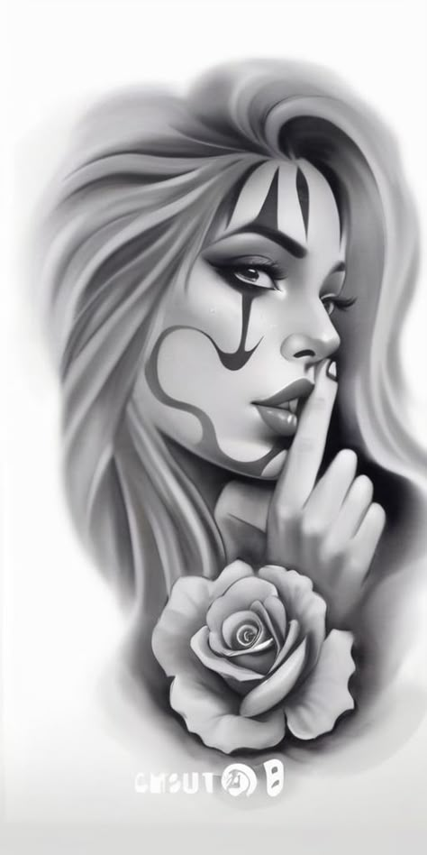 Chicano Girl Tattoo Design, Face Rose Tattoo, Chicano Style Tattoo Design, Gangsta Girl Tattoo, Chicano Girl Tattoo, Chicana Tattoo Design, Chola Tattoo Ideas, Payasa Tattoo, Lowrider Tattoo