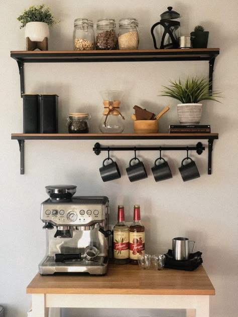 Coffee Bar Decorations, Coffee Bar In Kitchen, Bar In Kitchen, Coffee Bar At Home, Space Saving Ideas For Home, Armoire Ideas, Coffee Bar Ideas Kitchen Counter, Bar Hutch, Kitchen Coffee Bar