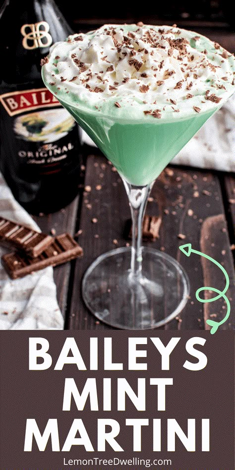 This Baileys Mint Martini combines Creme de Menthe with Baileys Irish Cream in a delicious cocktail that's perfect for St. Patrick's Day, Christmas, or any special occasion! Mint Martini, Baileys Drinks, Baileys Irish, Boozy Drinks, Baileys Irish Cream, Martini Recipes, Alcohol Drink Recipes, Christmas Cocktails, Drinks Alcohol Recipes