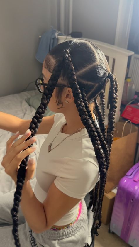 NYC HAIRSTYLIST 🗽 | 5 ⭐️’s only !! a little twist on the " jayda wayda braids" what ya think ? • • • • • #hairmodels #braids #knotless #styledbynahsjayx… | Instagram Cute Fishtail Braids, Double Dutch Jayda Wayda Braids, Hairstyle With Weave Braided, Jayda Wanda 5 Braids, Cute Quick Hairstyles Braids, Jayda Way Da Braids, 8 Braids Hairstyle, Jayda Wayda Braids With Curls, Double Knotless Braids