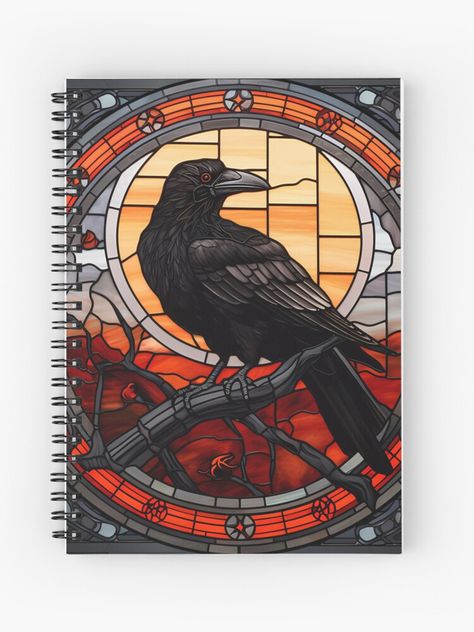 "Stained Glass Spooky Raven IV" Spiral Notebook for Sale by Pixelchicken | Redbubble Line Graphs, Notebook Design, Online Stores, A Journal, Spiral Notebook, Paper Stock, Stained Glass, Independent Artist, Stain