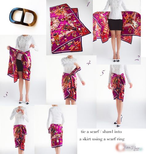 shawl skirt 1 Ruffled Shawl, Shawl Skirt, Ways To Tie A Scarf, Model Dress Kebaya, Convertible Clothing, Tie A Scarf, Ways To Wear A Scarf, Batik Fashion, Diy Skirt