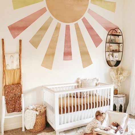 Boho Sunshine Nursery, Daycare Mural, Pastel Sunrise, Sunset Decor, Sunshine Wall Art, Half Sun, Smart Shades, Playroom Nursery, Polka Dot Walls