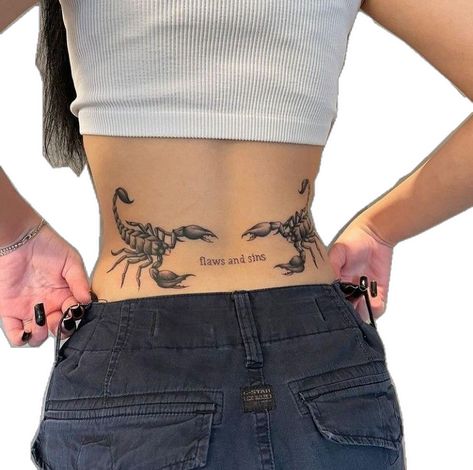 Beautiful Spine Tattoos, Scorpion Tattoos, Spine Tattoo Ideas, Cow Tattoo, Scorpio Tattoo, Scorpion Tattoo, Spine Tattoos For Women, Stomach Tattoos, Detailed Tattoo