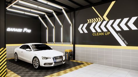 Car Wash Shop Design Ideas, Car Detailing Shop Interior Design, Car Detailing Shop Design, Car Washing Center Design, Car Garage Design Interior, Detailing Studio Design, Car Wash Design Architecture, Car Workshop Ideas, Car Shop Design