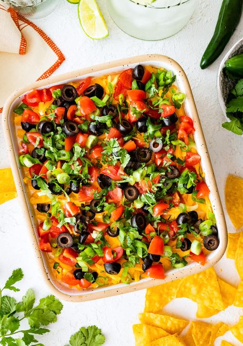 7 Layer Dip Greek Yogurt Guacamole, Two Peas And Their Pod, Creamy Broccoli Salad, Sweet Potato Chips Baked, Cookout Sides, Layered Dip Recipes, 7 Layer Dip, Homemade Beans, Cookout Side Dishes