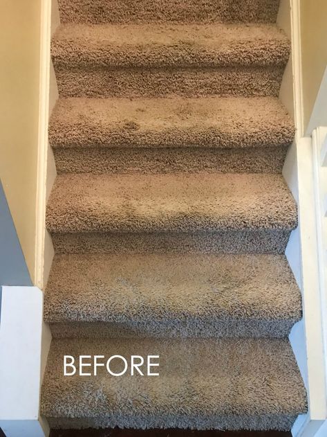 How to replace carpet with an inexpensive stair runner for around $100 Replace Carpet, Stairs Makeover Design, Redo Stairs, Diy Stairs Makeover, Diy Staircase Makeover, Stairs Makeover Ideas, Carpet Diy, Stair Renovation, Carpet Staircase