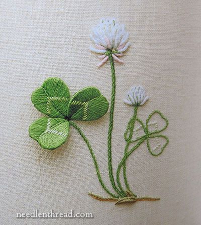 learning stumpwork | And my goodness, the flowers just jump off the page! They look so real ... Shamrock Embroidery Patterns, Shamrock Embroidery, Heritage Quilt, Brazilian Embroidery Stitches, Embroidery Patterns Vintage, Pola Sulam, Learn Embroidery, Brazilian Embroidery, Embroidery Supplies