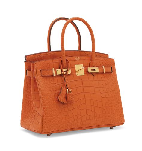 A MATTE ORANGE POPPY ALLIGATOR BIRKIN 30 WITH GOLD HARDWARE, HERMÈS, 2016 | Christie's Orange Birkin, Hermes Birkin Orange, Birkin Bags, Fancy Purses, Hermes Birkin Handbags, Birkin Handbags, Luxury Bags Collection, Birkin 30, Orange Poppy