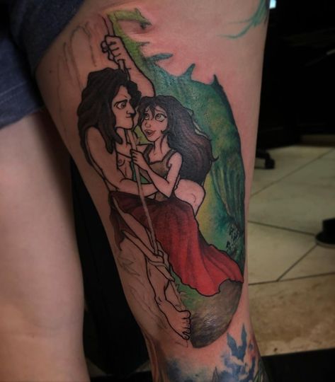 Christina is working on this Disney themed leg sleeve. The newest additions are Tarzan and Jane. Stay tuned for updated progress images to see it transform. Tarzan And Jane, Leg Sleeve, Leg Sleeves, Disney Tattoos, Tarzan, Stay Tuned, See It, Tattoos, Disney