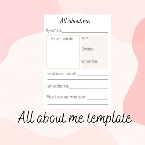 All about me template to fill. Could be used to complete as a class activity or could be filled out to give to your new teacher. Information includes: - A self-portrait - Age, birthday - School year - I want to learn about... - I am excited for... - When I grow up I want to be... Please note this is a digital download All About Me Template, Me Template, About Me Template, Emotions Posters, Class Activity, New Teacher, All About Me, Star Words, Class Activities