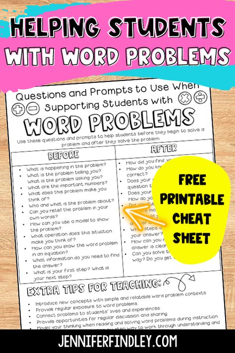 Do your students struggle with word problems? Read how to help students with word problems and grab a free set of questions and prompts. Math Story Problems 3rd Grade, Word Problems Special Education, Types Of Word Problems, Math Word Problems 3rd Grade, Third Grade Word Problems, 2nd Grade Word Problems, Guided Math Binder, Word Problems 4th Grade, Dividing Fractions Word Problems