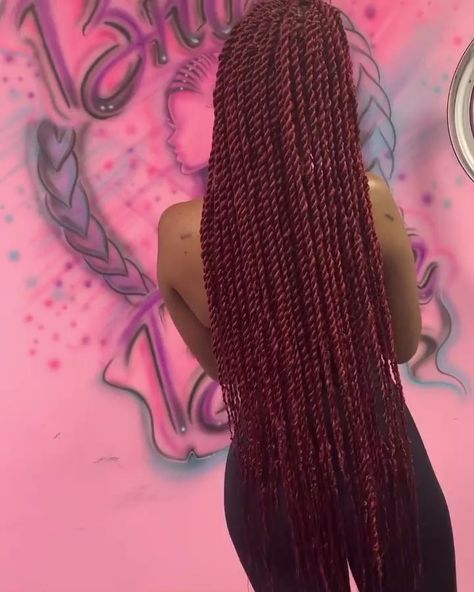 99j Twist Braids, Burgundy Twist Braids, Burgundy Marley Twists, Burgandy Braids For Black Women, 99j Box Braids, Burgundy Island Twist, Burgundy Twists Black Women, Burgundy Senegalese Twist, Red Twist Braids Hairstyles