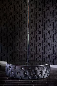 TUFTED VELVET MINI STAGE WITH STRIPPER POLE - ACCENTED WITH SWAROVSKI CRYSTALS Pole Dancing Room Ideas, Pole Dancing Room, Christophe Giacometti, Dancing Room, Pole Room, Mini Stage, Pole Dance Studio, Dungeon Room, Dance Rooms