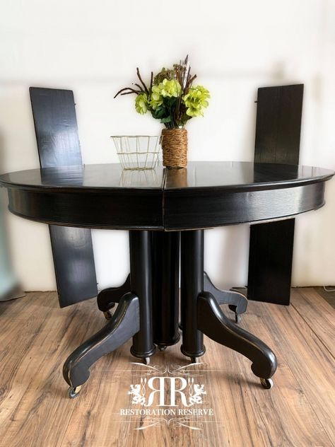 Black Gel Stained Table | General Finishes Design Center Diy Black Kitchen Table, Black Stained Wood Table, Black Gel Stain Furniture, Painting Oak Table Black, Black Gel Stain Over Honey Oak, Black Gel Stain Table, Black Gel Stain, Black Stained Table, Refinished Kitchen Table Black And Wood