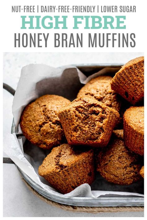 Healthy Bran Muffin Recipe, Fiber Muffins, Muffins With Applesauce, Honey Bran Muffins, High Fiber Muffins, Fiber Muffin, Bran Muffins Healthy, Raisin Bran Muffins, Oat Bran Muffins