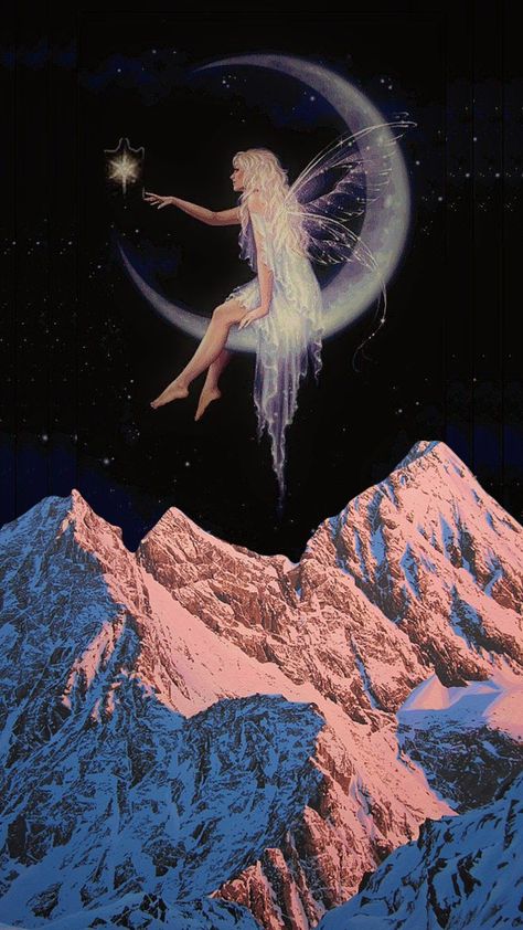 #fairy #mountains #art #collageart #aesthetic #lockscreen #moon Lockscreen Moon, Fairy Aesthetic Wallpaper, Forest Fairy Aesthetic, Faerie Aesthetic, Fae Aesthetic, Aesthetic Lockscreen, Moon Fairy, Fairy Wallpaper, Ethereal Aesthetic